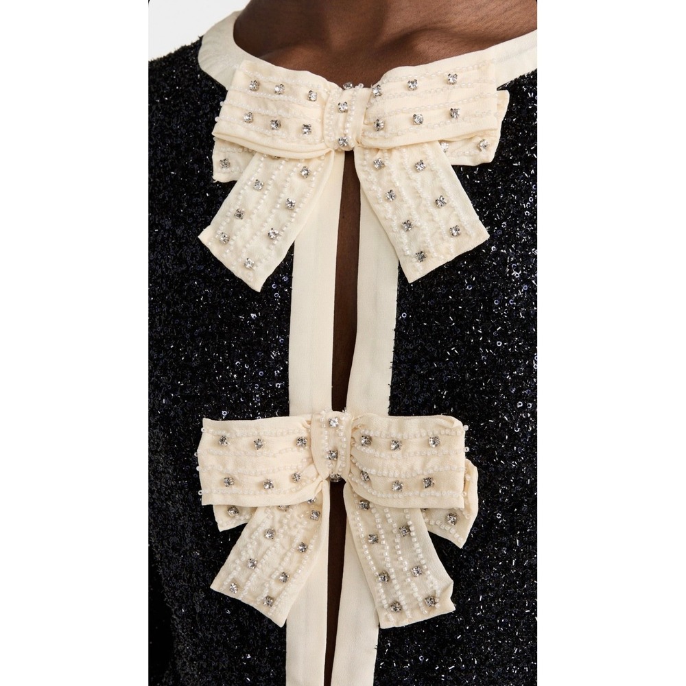 Saloni Sequin Camille B Bow Crystal Embellished Silk Trim Romper Cocktail NWT - Picture 6 of 12